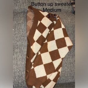 Women's Brown and Cream Argyle Cardigan